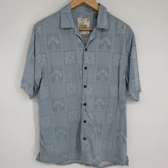 Tasso Elba Shirt Men’s Silk Palm & Floral Print Tropical Vacation Resortwear Med - Picture 1 of 8